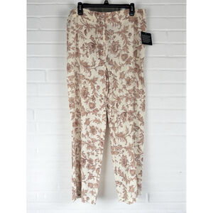 Sag Harbor Women's Size 14 Cream & Tan Floral Casual Straight Leg Pants Cottage
